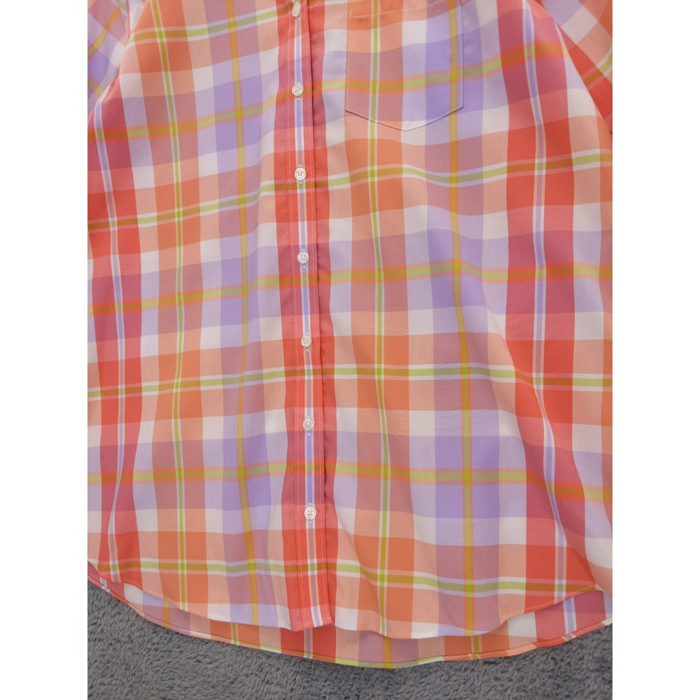 Lands End Women 10P Plaid No Iron Supima‎ Cotton Button Up Shirt Orange Lavender - Picture 3 of 8